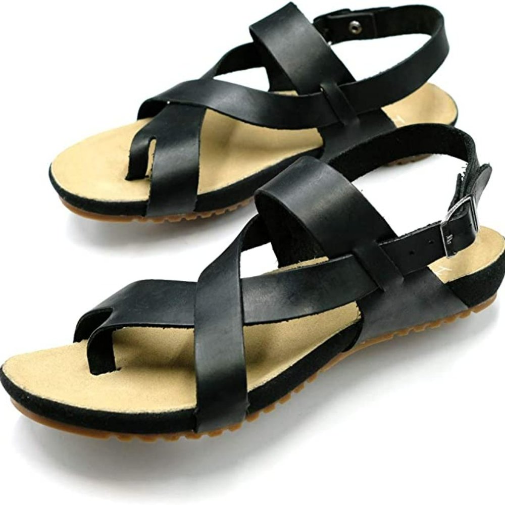 Harssidanzar Men's Genuine Leather Sandals - Black